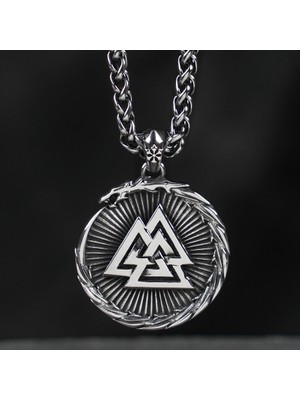 Viking Valknut Işlemeli Ouroboros Sonsuz Savaşçı Simgesi 316L Çelik Kolye