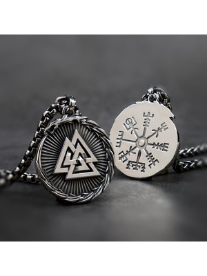 Viking Valknut Işlemeli Ouroboros Sonsuz Savaşçı Simgesi 316L Çelik Kolye