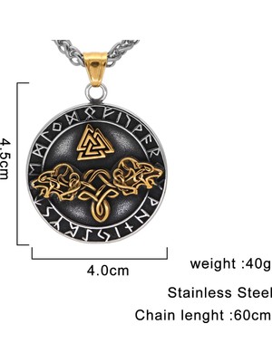 Viking Valknut Iskandinav Güç Simgesi Geri & Freki Tasarım 316L Çelik Çift Taraflı Kolye