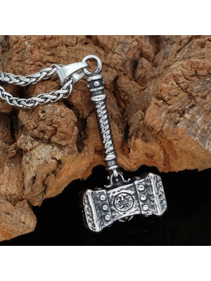 Viking Thor Savaş Çekici Hammer Mjollnir Odin Freki Iskandinav Nordik Tasarım 316L Çelik Kolye