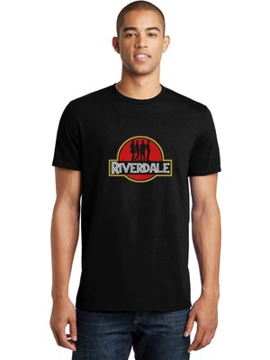 Qivi Riverdale Jurassic Park Logo Baskılı Siyah Erkek Örme Tişört