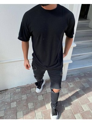 Bikombine Erkek Siyah Oversize T-Shirt