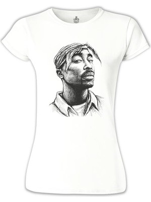 Lord T-Shirt Tupac Shakur - Bandana Beyaz Bayan Tshirt
