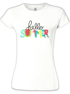 Lord T-Shirt Hello Summer - Watermelon Beyaz Bayan Tshirt
