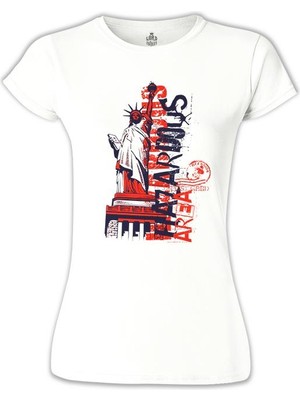 Lord T-Shirt New York - Liberty Area Beyaz Bayan Tshirt