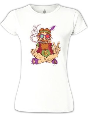 Lord T-Shirt Hippi - Furry Beyaz Bayan Tshirt