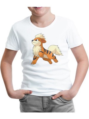 Lord T-Shirt Pokemon - Growlithe Beyaz Çocuk Tshirt