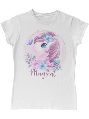 Lord T-Shirt Unicorn Çiçek Anneler Günü Beyaz Bayan Tshirt