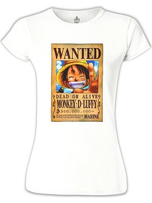 Lord T-Shirt One Piece - Monkey D. Luffy Beyaz Bayan Tshirt