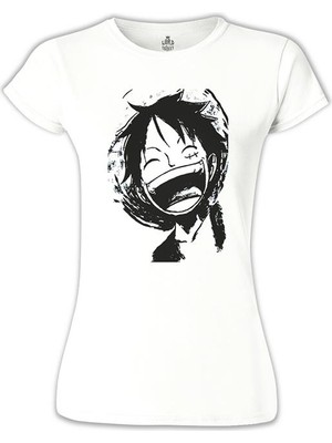 Lord T-Shirt One Piece - Luffy Laugh Beyaz Bayan Tshirt