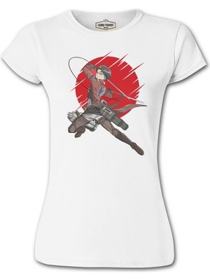Lord T-Shirt Attack On Titan Levi - Red Moon Beyaz Bayan Tshirt