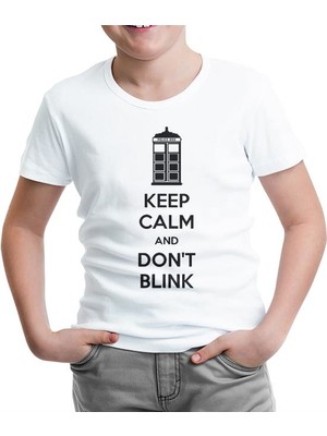 Lord T-Shirt Doctor Who - Keep Calm And Don't Blink Beyaz Çocuk Tshirt