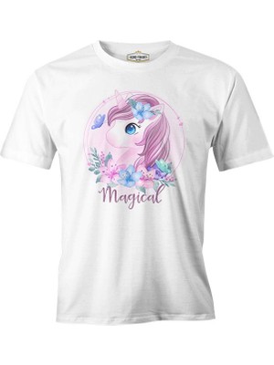 Lord T-Shirt Unicorn Çiçek Anneler Günü Beyaz Unisex Tshirt