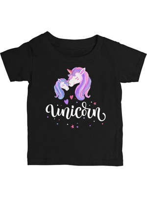 Lord T-Shirt Unicorn Anneler Günü Siyah Çocuk Tshirt