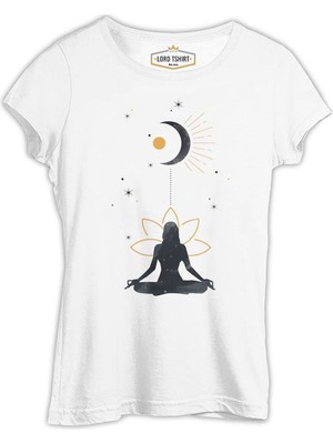 Lord T-Shirt Yoga - Rising To The Moon Beyaz Bayan Tshirt