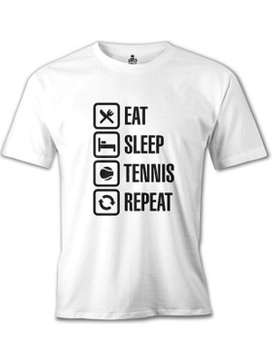 Lord T-Shirt Tenis - Eat Sleep Tennis Beyaz Erkek Tshirt