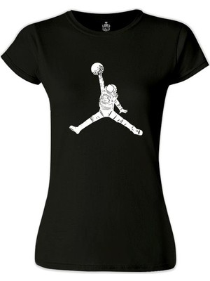 Lord T-Shirt Astronot Uzay Topu Siyah Bayan Tshirt