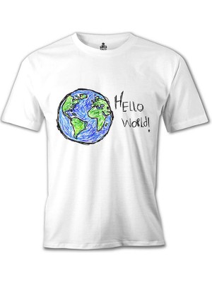Lord T-Shirt Hello World - Earth Beyaz Erkek Tshirt
