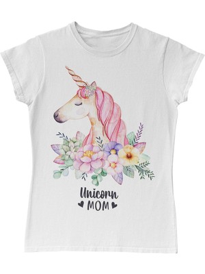 Lord T-Shirt Unicorn Mom Pink Anneler Günü Beyaz Bayan Tshirt