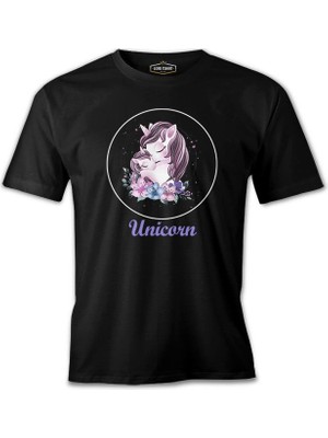 Lord T-Shirt Unicorn Çiçek Anneler Günü Siyah Unisex Tshirt