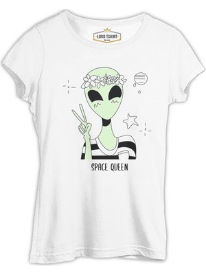 Lord T-Shirt Space Queen Beyaz Bayan Tshirt