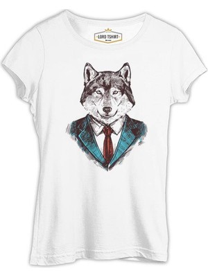 Lord T-Shirt Mr. Wolf - Kurt Beyaz Bayan Tshirt