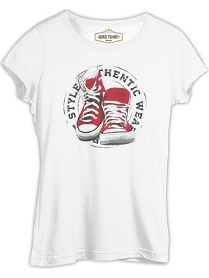 Lord T-Shirt Red Wear - Ayakkabı Beyaz Bayan Tshirt