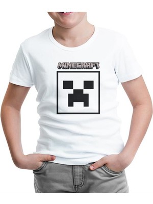 Lord T-Shirt Minecraft - Creeper Stencil Beyaz Çocuk Tshirt