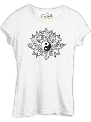 Lord T-Shirt Zambak Yin Yang Beyaz Bayan Tshirt