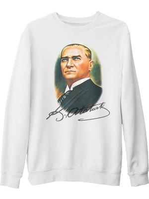 Lord T-Shirt Atatürk ve Imza Beyaz Kalın Sweatshirt
