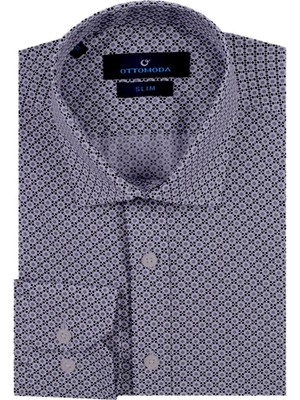 Ottomoda Erkek Siyah-Beyaz Desenli Uzun Kollu Slim Fit Gömlek, OT-CP-20068