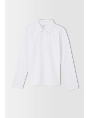 DeFacto Kız Çocuk Regular Fit Polo Yaka Pike Uzun Kollu Polo Tişört J0010A621AU