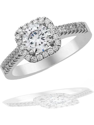 Beyisa Çağrı Gümüş Yuavarlak Zirkon Taşlı Tektaş  Zarif Kadın Yüzük Topaz Pırlanta Modeli