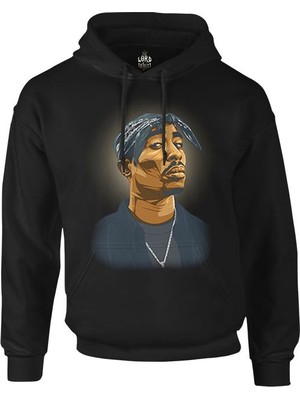 Lord T-Shirt Tupac Shakur - Necklace Siyah Erkek Fermuarsız Kapşonlu