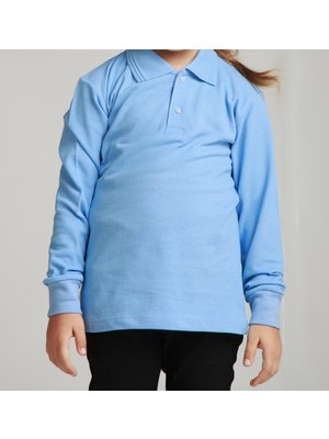 Nacar Çarşı Unisex Cocuk Polo Yaka Uzun Kol Bebe Mavisi Okul T-Shirt