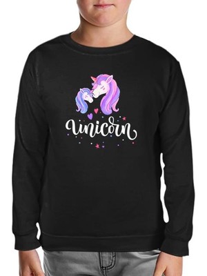 Lord T-Shirt Unicorn Anneler Günü Siyah Çocuk Sweatshirt