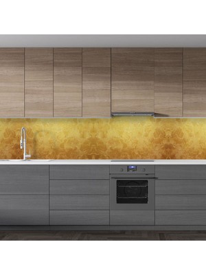 Sticker Art Mutfak Tezgah Arası Folyo Fayans Kaplama Folyosu Altın Çiçek Desen 60 x 400