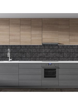 Sticker Art Mutfak Tezgah Arası Folyo Fayans Kaplama Folyosu Siyah Fayans 60 x 500