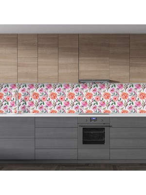 Sticker Art Mutfak Tezgah Arası Folyo Fayans Kaplama Folyosu Renkli Çiçek 1. Model 60 x 300