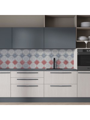 Sticker Art Mutfak Tezgah Arası Folyo Fayans Kaplama Folyosu Grey Red Stone Wall 60 x 100