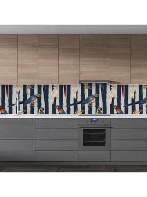 Sticker Art Mutfak Tezgah Arası Folyo Fayans Kaplama Folyosu Mavi Papağan 60 x 400