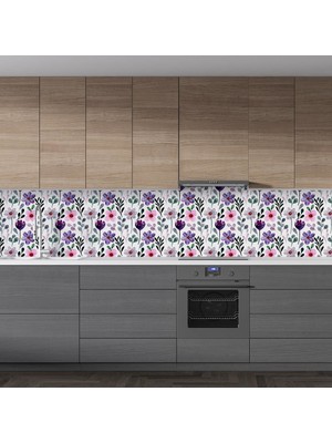 Sticker Art Mutfak Tezgah Arası Folyo Fayans Kaplama Folyosu Renkli Çiçek 3. Model 60 x 100