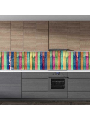 Sticker Art Mutfak Tezgah Arası Folyo Fayans Kaplama Folyosu Renkli Tahtalar 60 x 200
