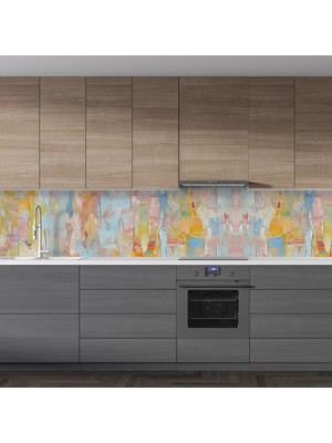 Sticker Art Mutfak Tezgah Arası Folyo Fayans Kaplama Folyosu Renkli Yağlıboya 60 x 500