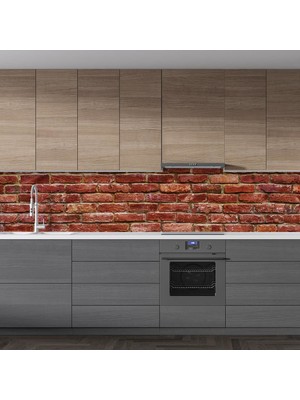 Sticker Art Mutfak Tezgah Arası Folyo Fayans Kaplama Folyosu Kırmızı Tuğla Desen 60 x 100