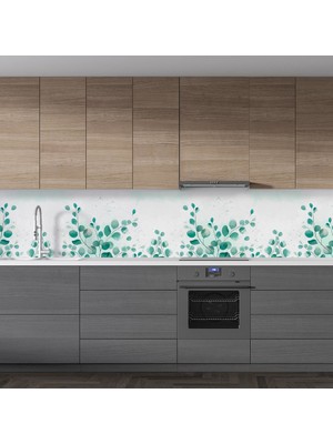 Sticker Art Mutfak Tezgah Arası Folyo Fayans Kaplama Folyosu Yeşil Yapraklar 60 x 200