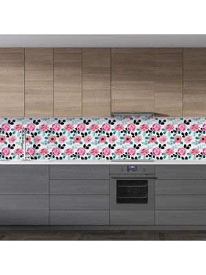 Sticker Art Mutfak Tezgah Arası Folyo Fayans Kaplama Folyosu Renkli Çiçek 6. Model 60 x 200