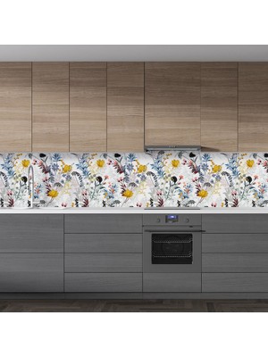 Sticker Art Mutfak Tezgah Arası Folyo Fayans Kaplama Folyosu Sarı Renkli Çiçekler 60 x 100