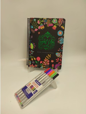 Gıpta Light Up My Life Tasarımlı Çizgili Defter 17 x 24 cm + Globox Fineliner Kalem Seti 6'lı
