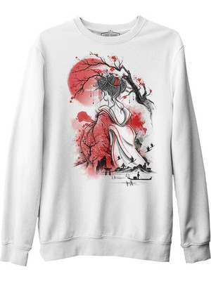 Lord T-Shirt Japon Geisha - Ay Beyaz Erkek Kalın Sweatshirt